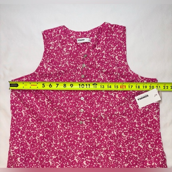 Sonoma NWT Size L Pink Ditsy Floral Pocket Sleeveless Pintuck Mini Dress - Picture 4 of 9
